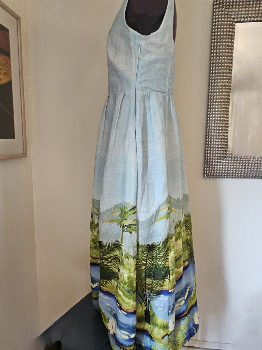Calypso St. Barth blue 100% cotton maxi dress w/pockets, lined, US6/Euro36 NEW - Picture 3 of 13